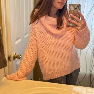 Wooden Ships Light Pink Open-Weave Cowl Neck Sweater